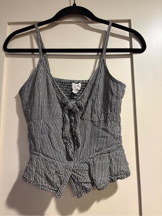 Japna Tops - Japna Black & White Gingham Tie Front Camisole
